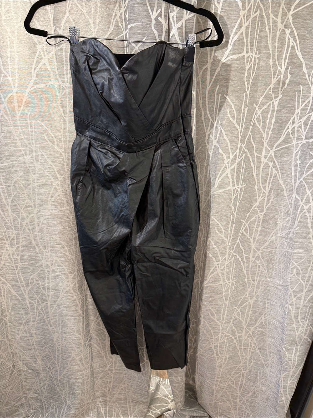 Rachel Roy Strapless Black Faux-Leather Jumpsuit